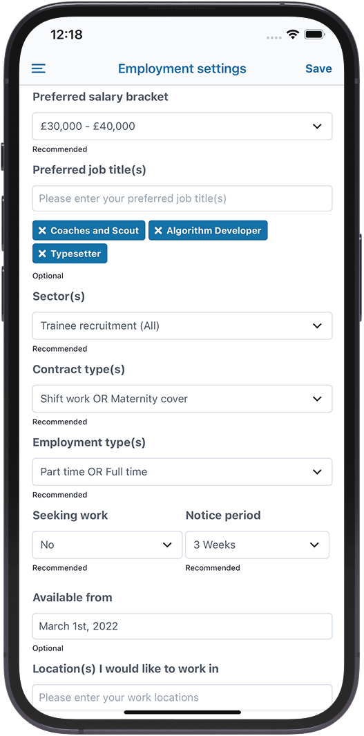 App screenshot (employment-profile)