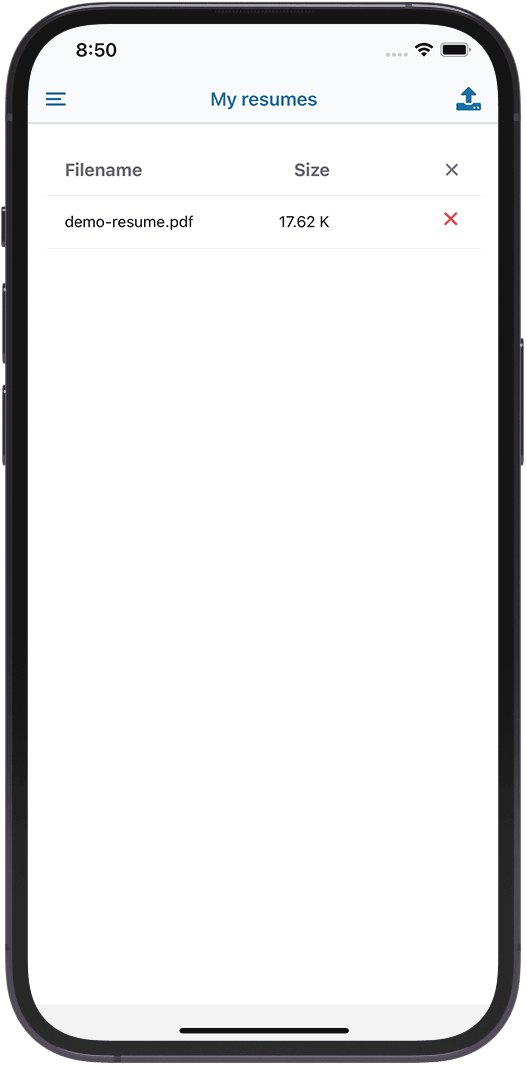App screenshot (resumes)