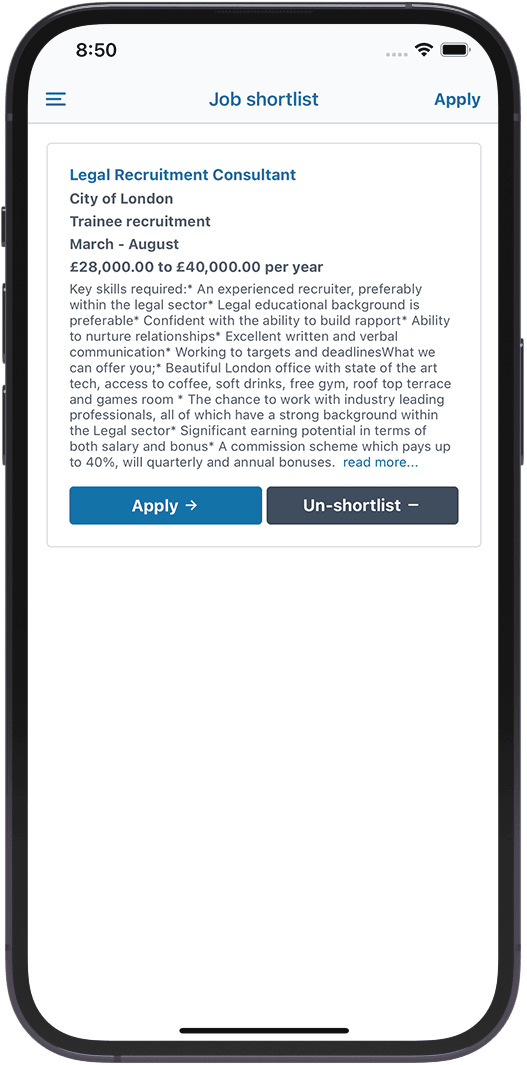 App screenshot (shortlist)