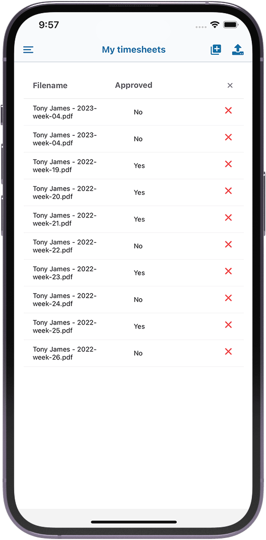 App screenshot (timesheets)