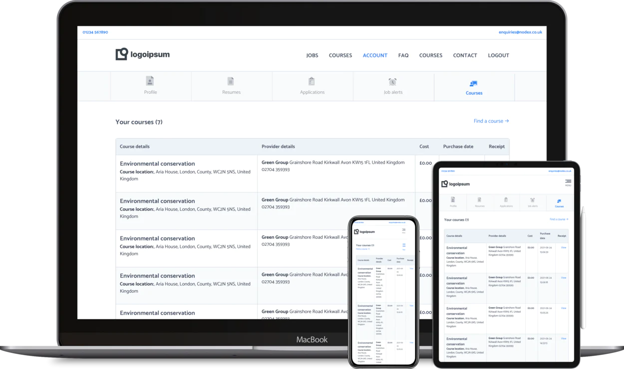 Courses page