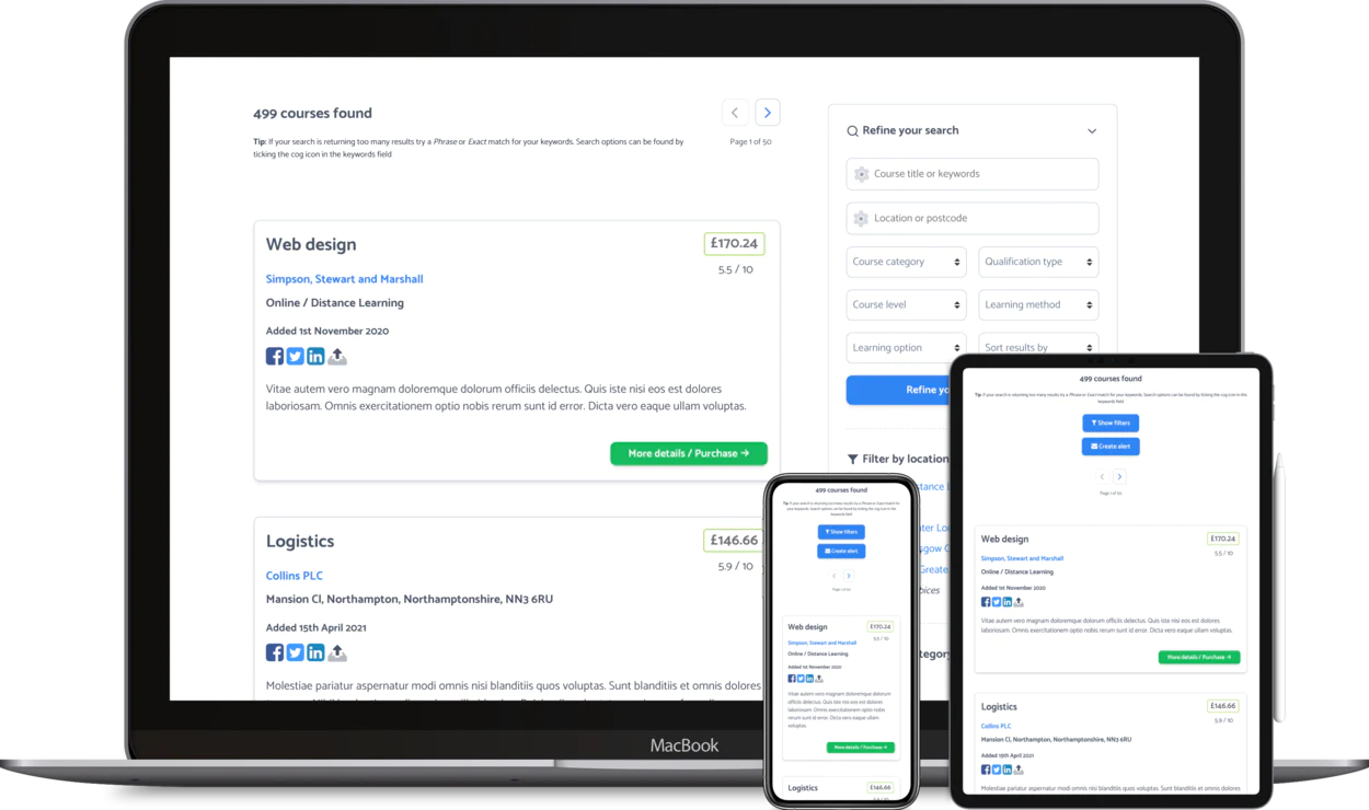Courses page