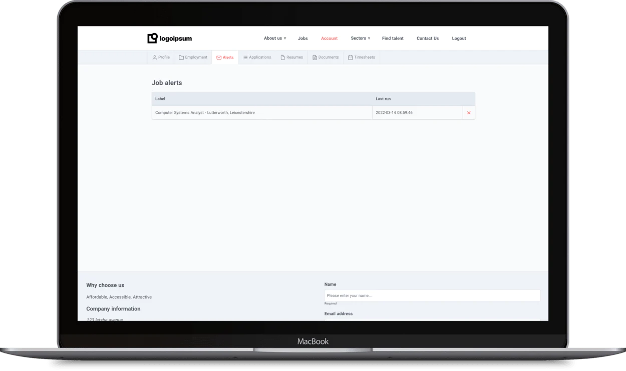 Recruitment website account 