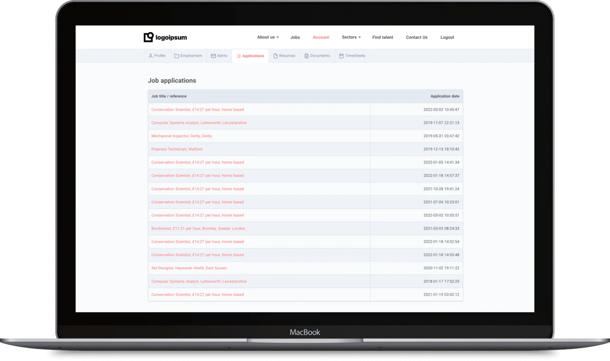 Recruitment website account 