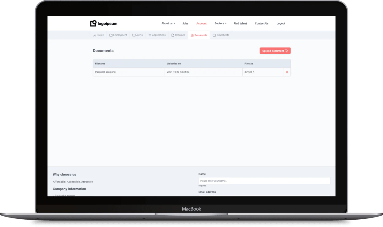 Recruitment website account 