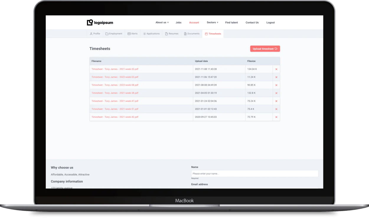 Recruitment website account 