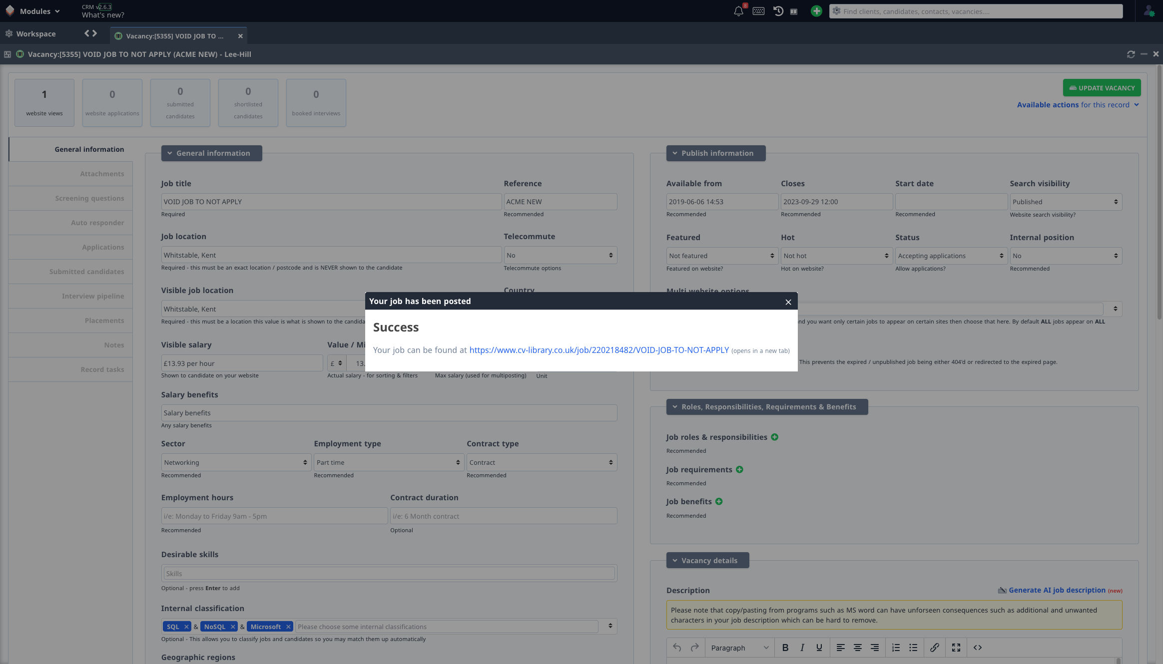 Job post - posted