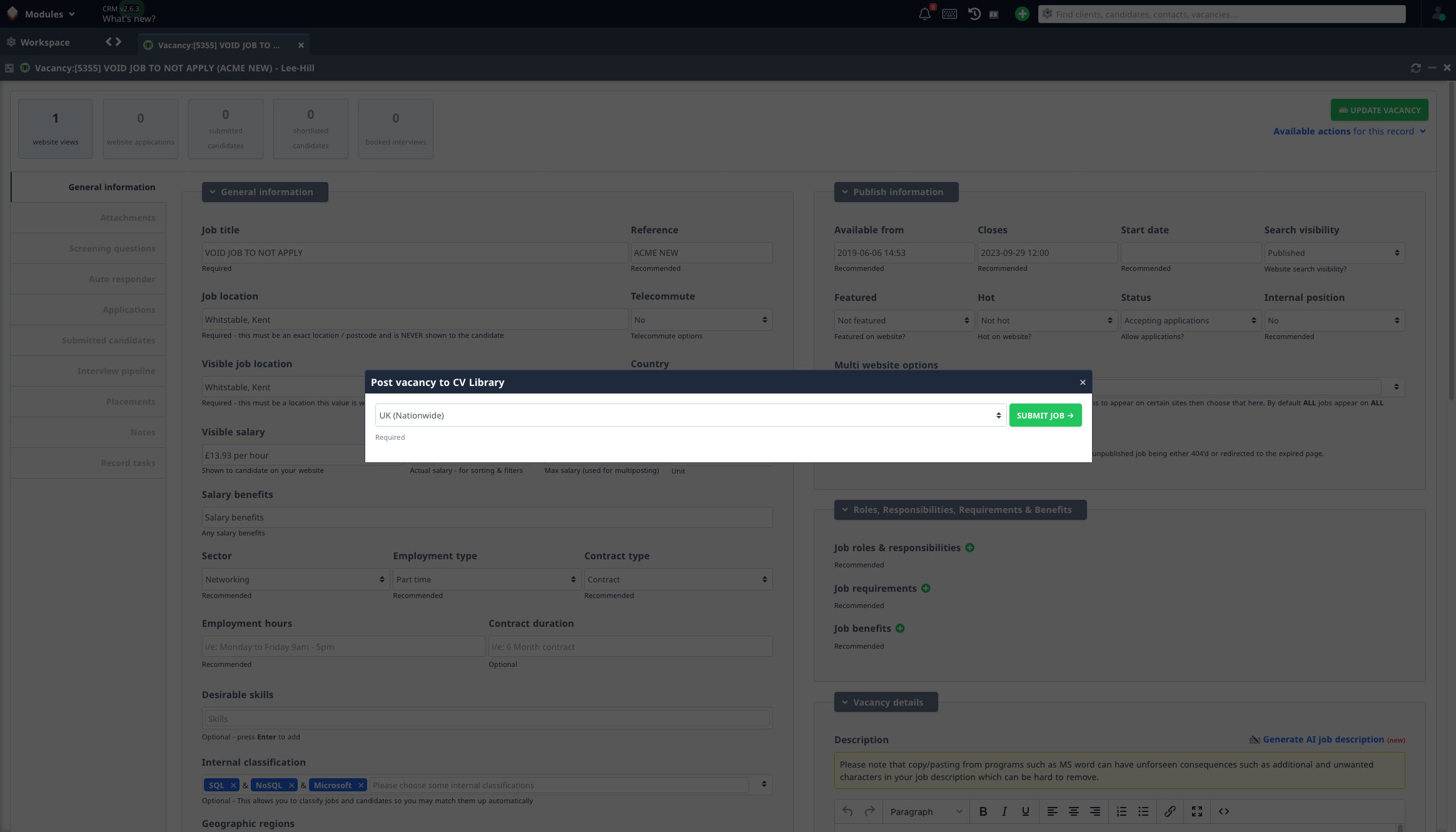 Job post - posted