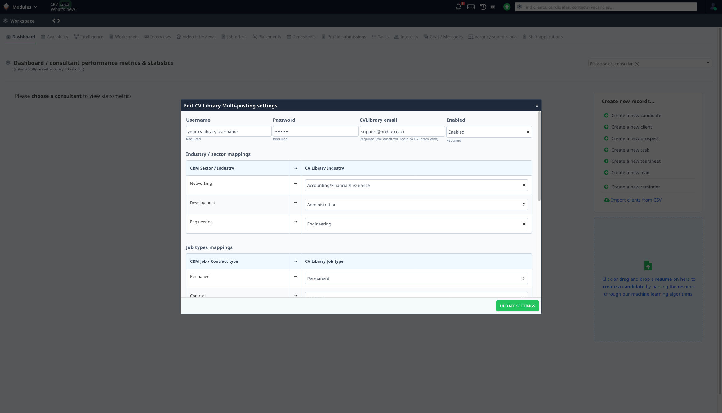 Job board settings